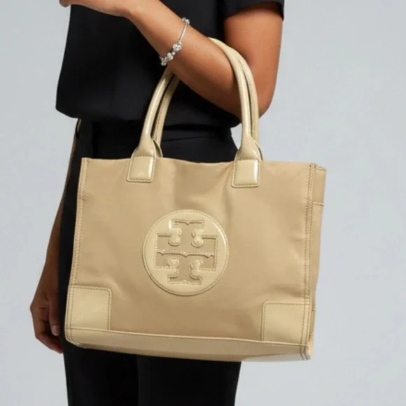 Tory Burch Ella Tote Bag Women Beige Tan Nylon Patent
Logo Shoulder Bag - Picture 7 of 10